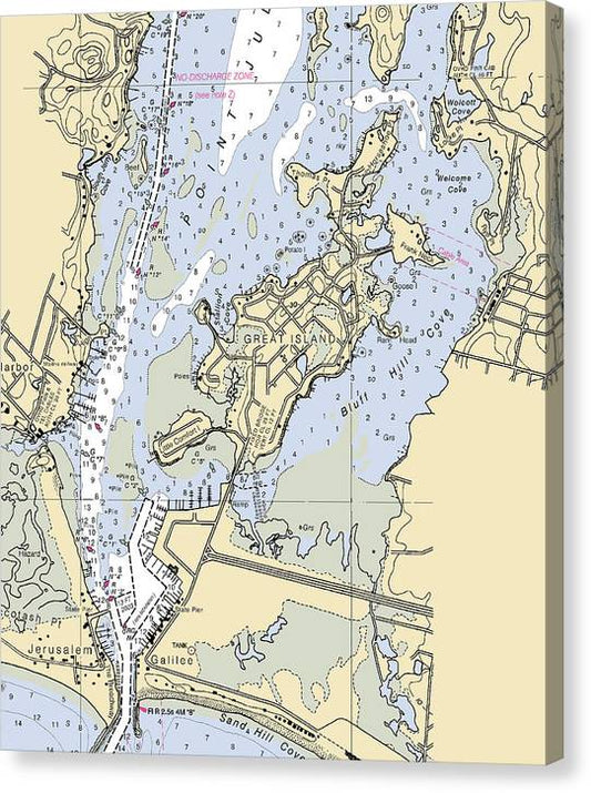 Great Island-Rhode Island Nautical Chart Canvas Print