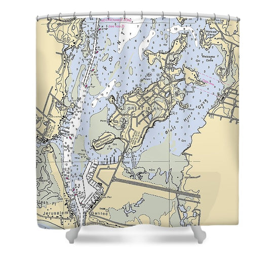 Great Island Rhode Island Nautical Chart Shower Curtain