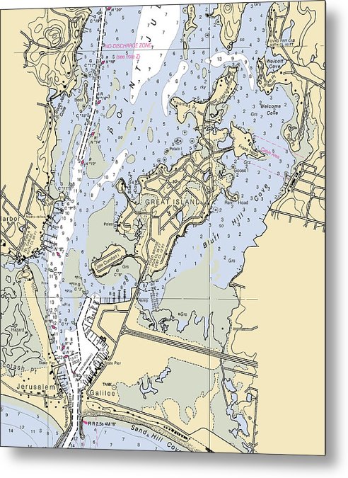 A beuatiful Metal Print of the Great Island-Rhode Island Nautical Chart - Metal Print by SeaKoast.  100% Guarenteed!