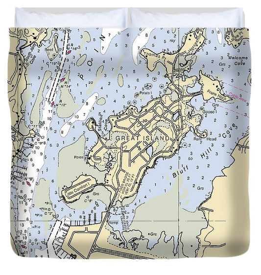 Great Island Rhode Island Nautical Chart Duvet Cover
