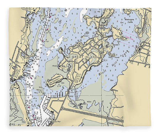 Great Island Rhode Island Nautical Chart Blanket