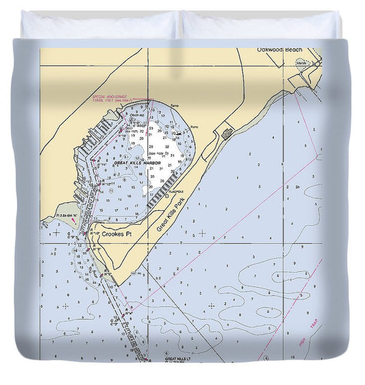 Great Kills Harbor New York Nautical Chart Duvet Cover
