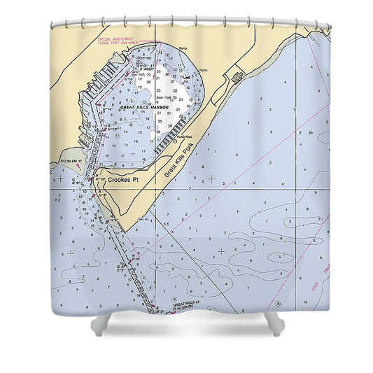 Great Kills Harbor New York Nautical Chart Shower Curtain