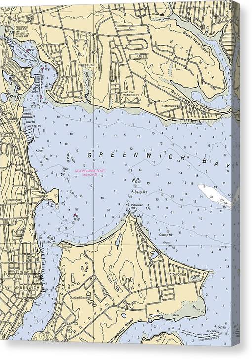 Greenwich Bay-Rhode Island Nautical Chart Canvas Print