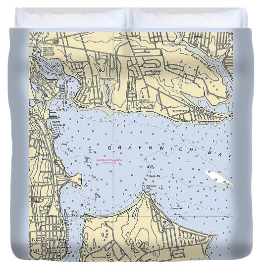 Greenwich Bay Rhode Island Nautical Chart Duvet Cover