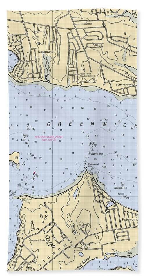 Greenwich Bay-rhode Island Nautical Chart - Beach Towel