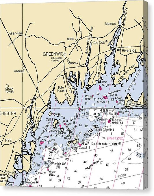 Greenwich-Connecticut Nautical Chart Canvas Print