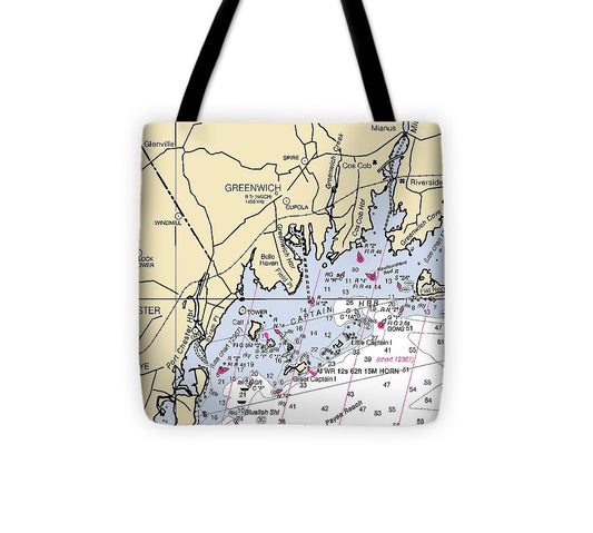 Greenwich Connecticut Nautical Chart Tote Bag