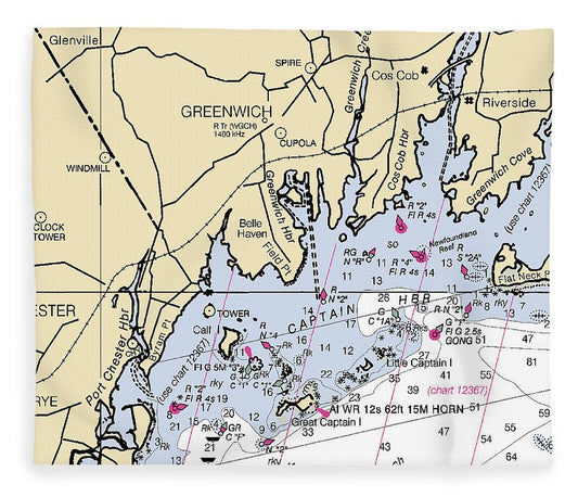 Greenwich Connecticut Nautical Chart Blanket