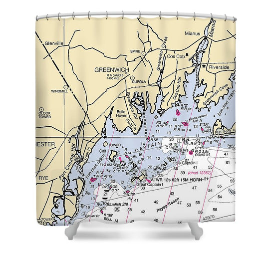 Greenwich Connecticut Nautical Chart Shower Curtain