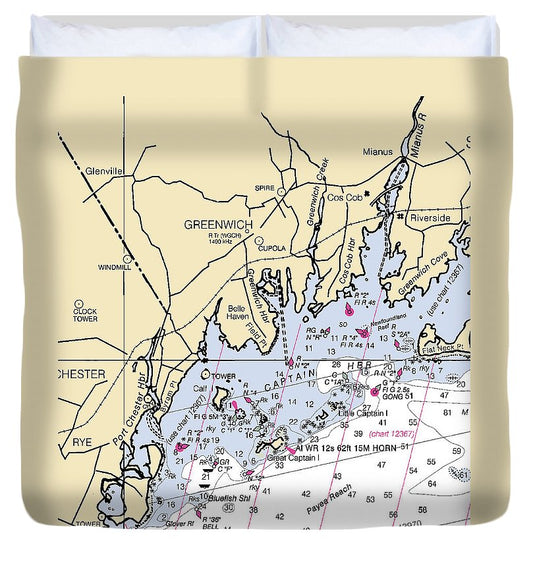 Greenwich Connecticut Nautical Chart Duvet Cover