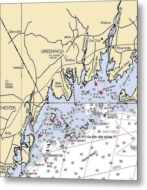 A beuatiful Metal Print of the Greenwich-Connecticut Nautical Chart - Metal Print by SeaKoast.  100% Guarenteed!