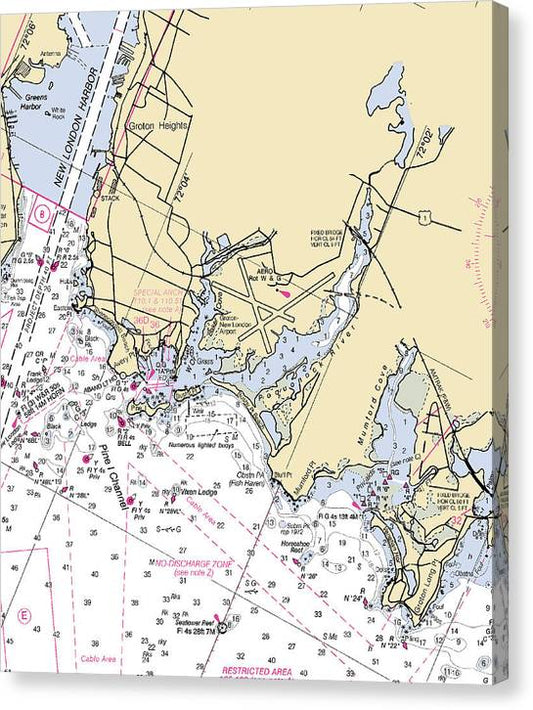 Groton-Connecticut Nautical Chart Canvas Print