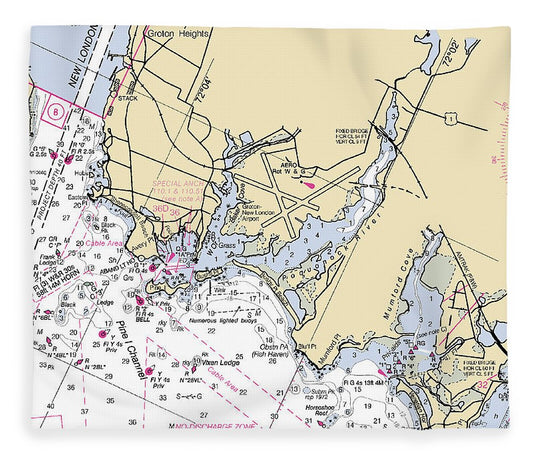 Groton Connecticut Nautical Chart Blanket