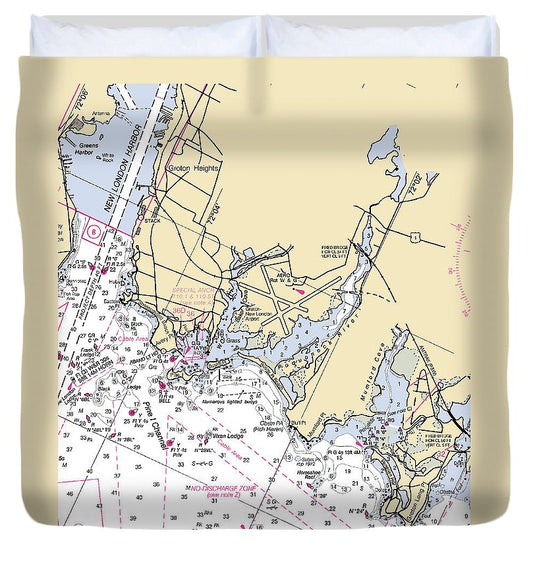 Groton Connecticut Nautical Chart Duvet Cover