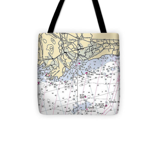 Guilford Connecticut Nautical Chart Tote Bag