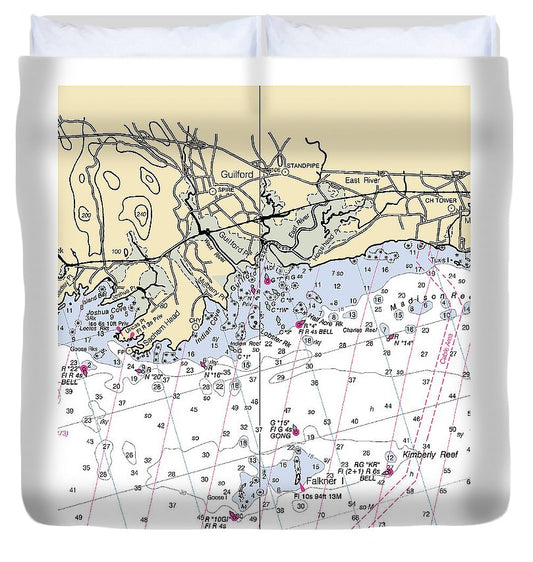 Guilford Connecticut Nautical Chart Duvet Cover
