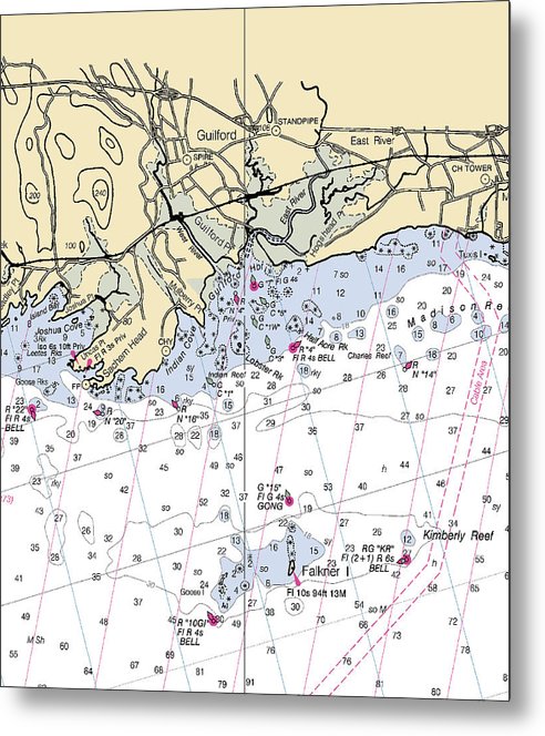 A beuatiful Metal Print of the Guilford-Connecticut Nautical Chart - Metal Print by SeaKoast.  100% Guarenteed!