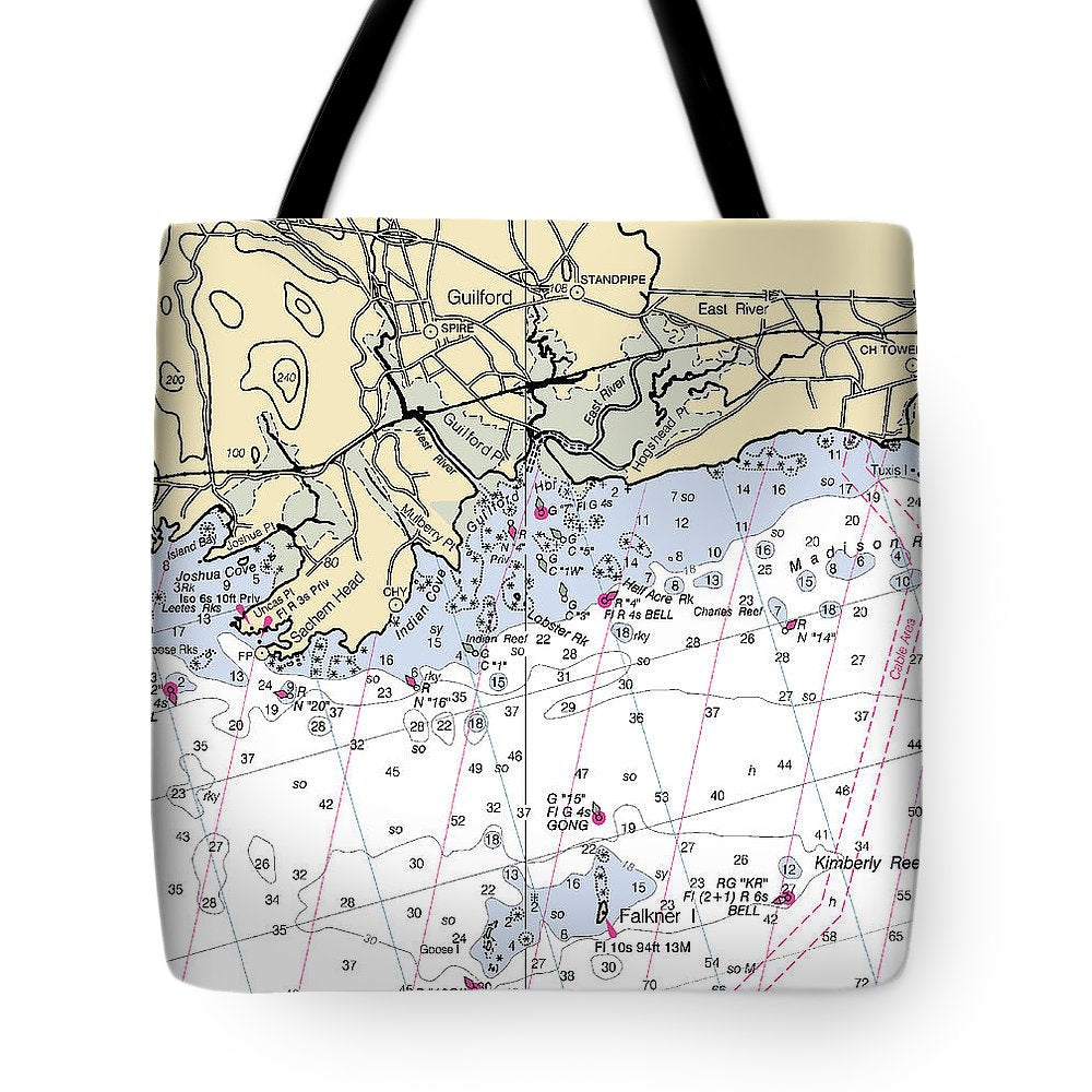 Guilford-connecticut Nautical Chart - Tote Bag