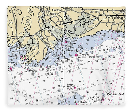 Guilford Connecticut Nautical Chart Blanket