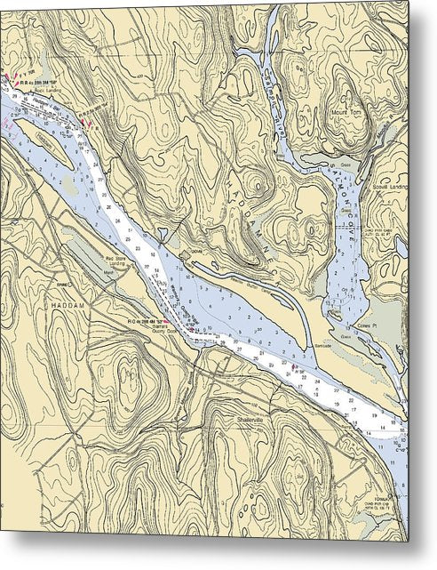 A beuatiful Metal Print of the Haddam-Connecticut Nautical Chart - Metal Print by SeaKoast.  100% Guarenteed!