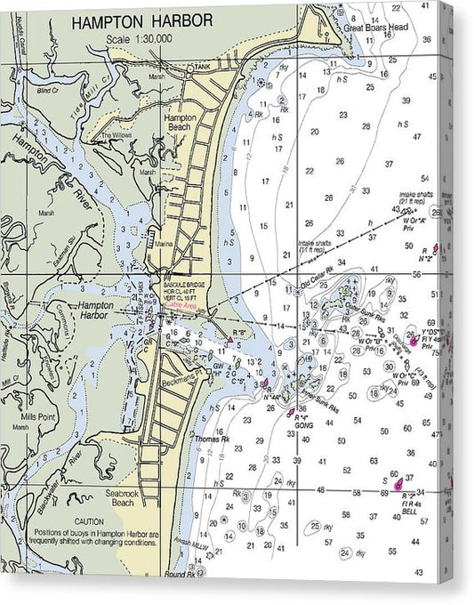 Hampton Harbor New Hampshire Nautical Chart Canvas Print