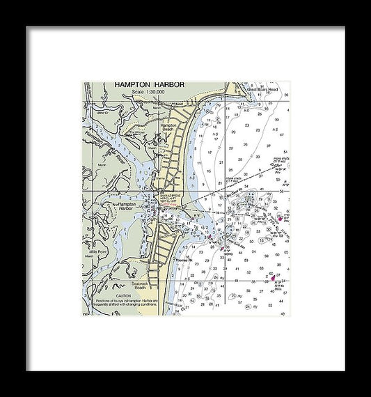 Hampton Harbor New Hampshire Nautical Chart - Framed Print