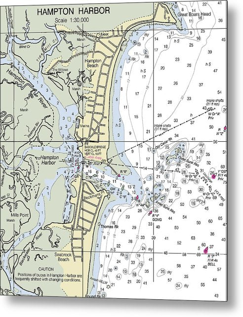 A beuatiful Metal Print of the Hampton Harbor New Hampshire Nautical Chart - Metal Print by SeaKoast.  100% Guarenteed!