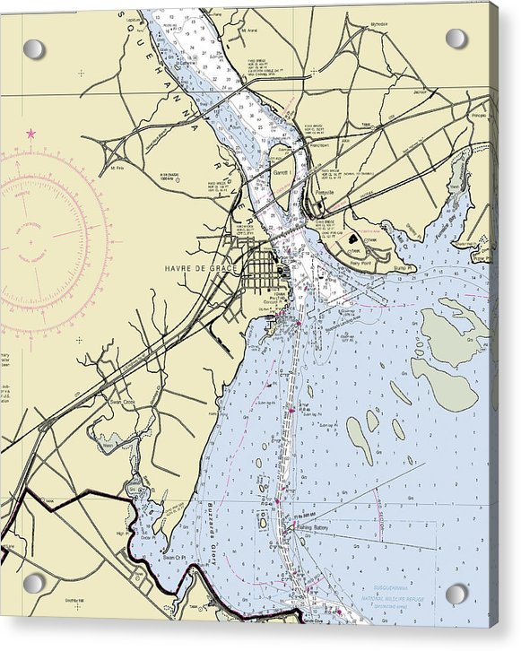 Havre De Grace Maryland Nautical Chart - Acrylic Print – 7.375" x 8.000" – Acrylic Nautical Chart Print by SeaKoast.