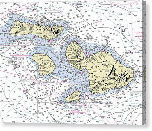 Hawaii-Maui-Molokai-Lanai Nautical Chart Canvas Print