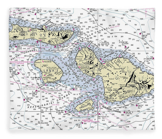 Hawaii Maui Molokai Lanai Nautical Chart Blanket
