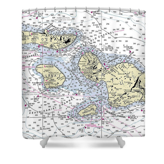 Hawaii Maui Molokai Lanai Nautical Chart Shower Curtain