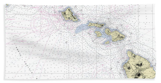 Hawaiian Islands Nautical Chart - Bath Towel