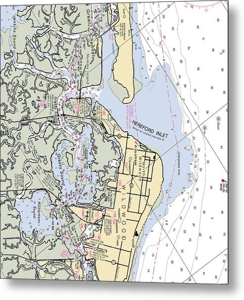 A beuatiful Metal Print of the Hereford Inlet -New Jersey Nautical Chart _V2 - Metal Print by SeaKoast.  100% Guarenteed!