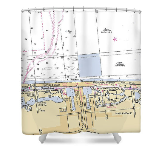 Hollywood  Florida Nautical Chart _V6 Shower Curtain