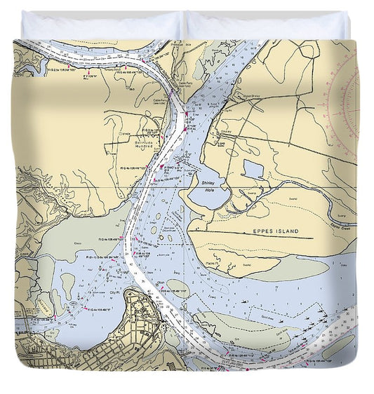 Hopewell Virginia Nautical Chart Duvet Cover