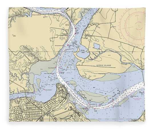 Hopewell Virginia Nautical Chart Blanket