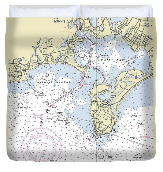 Hyannis Massachusetts Nautical Chart Duvet Cover