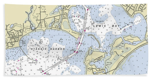 Hyannis Massachusetts Nautical Chart - Beach Towel