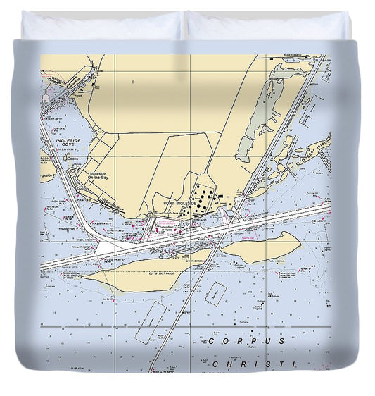 Ingleside Texas Nautical Chart Duvet Cover