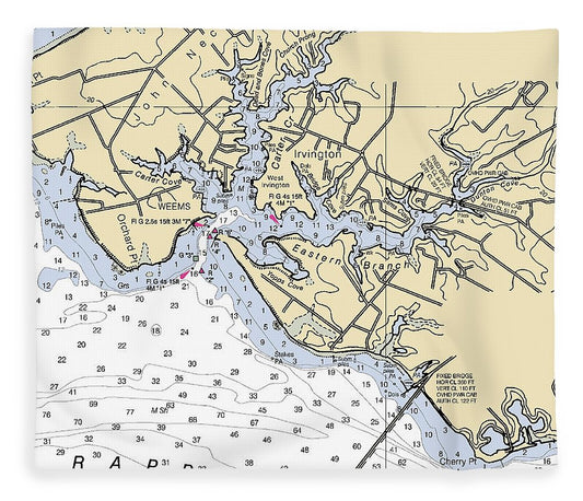 Irvington Virginia Nautical Chart Blanket