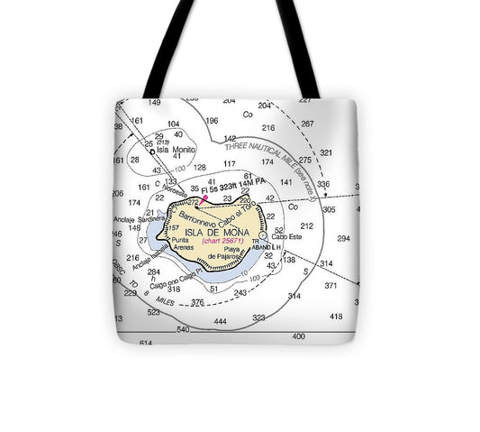 Isla De Mona Puerto Rico Nautical Chart Tote Bag