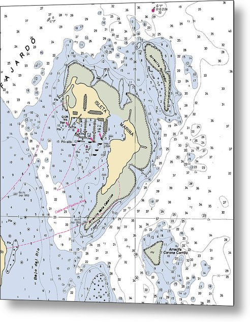 A beuatiful Metal Print of the Isleta Marina-Puerto Rico Nautical Chart - Metal Print by SeaKoast.  100% Guarenteed!