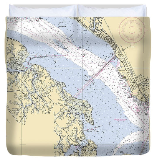 James River Virginia Nautical Chart Duvet Cover