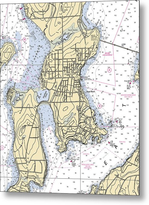 A beuatiful Metal Print of the Jamestown -Rhode Island Nautical Chart _V2 - Metal Print by SeaKoast.  100% Guarenteed!