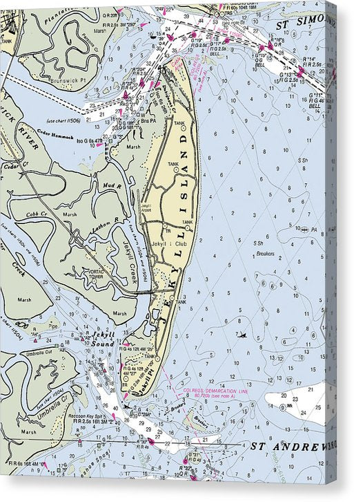 Jekyll Island Georgia Nautical Chart Canvas Print