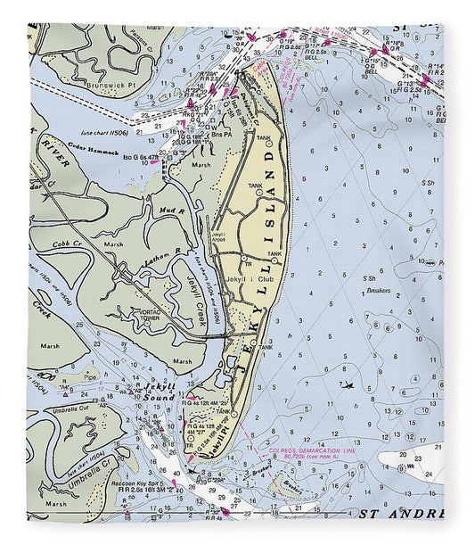 Jekyll Island Georgia Nautical Chart Blanket