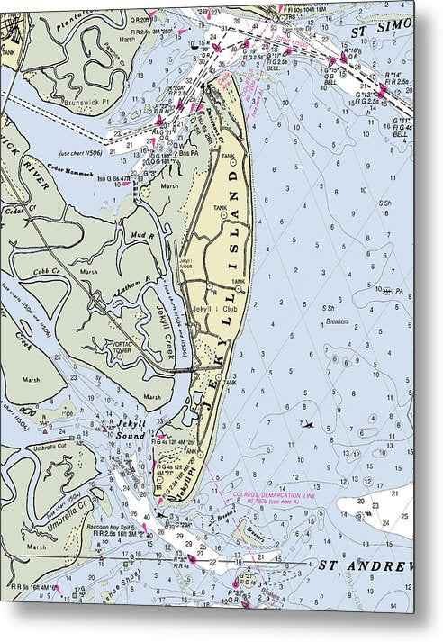 A beuatiful Metal Print of the Jekyll Island Georgia Nautical Chart - Metal Print by SeaKoast.  100% Guarenteed!