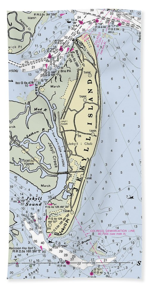Jekyll Island Georgia Nautical Chart - Bath Towel