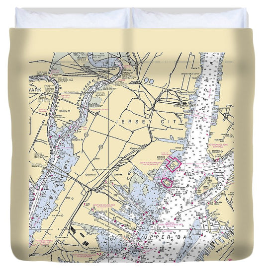 Jersey City New Jersey Nautical Chart Duvet Cover
